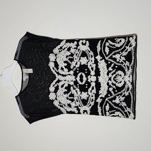 Odille Anthropologie Archival Collection  Mesh Lace Cap Sleeve Sexy Flirty Top